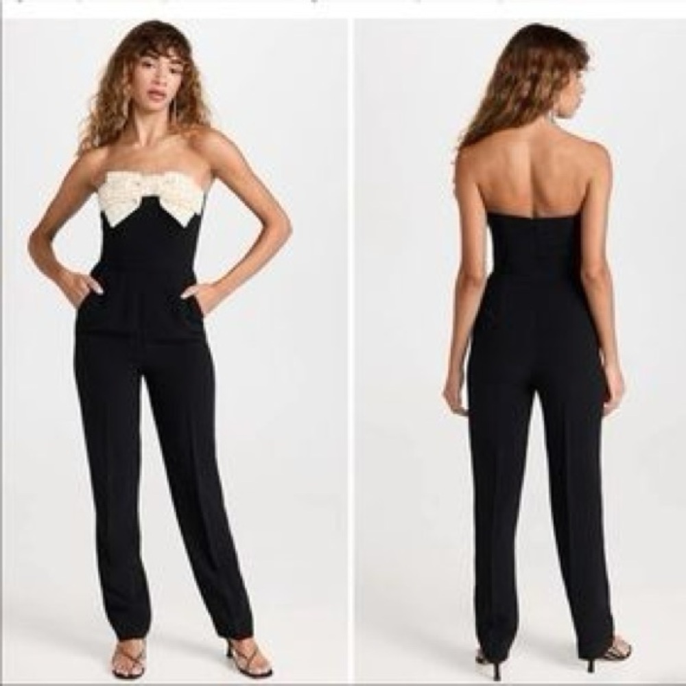 Saloni Sabine Strapless Bow Jumpsuit Black Ivory US 4 NWOT